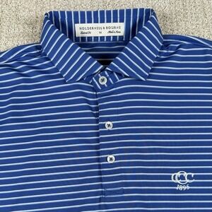 Holderness & Bourne Mens Medium Tailored Fit Blue Striped Golf Polo Shirt